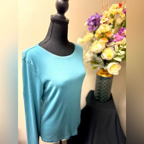Christopher & Banks Cotton Fitted Teal Long Sleeve Top size Medium - Picture 6 of 9
